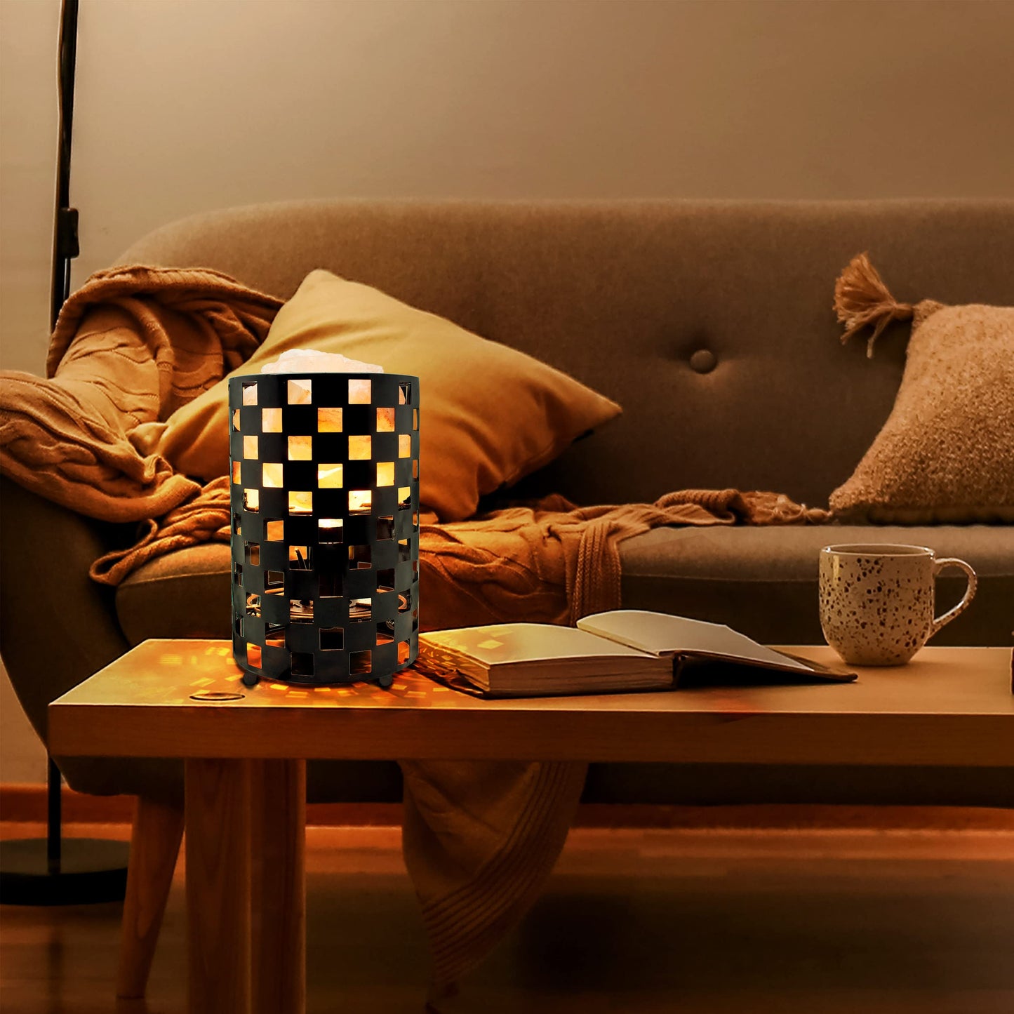 Himalayan Glow Projective Style Metal Basket Night Light with Pink Chunks, Bulb,(ETL Certified) Dimmer Switch,Calming & Relaxing Salt Lamp, Pink Salt Chunks (Pack of 2)