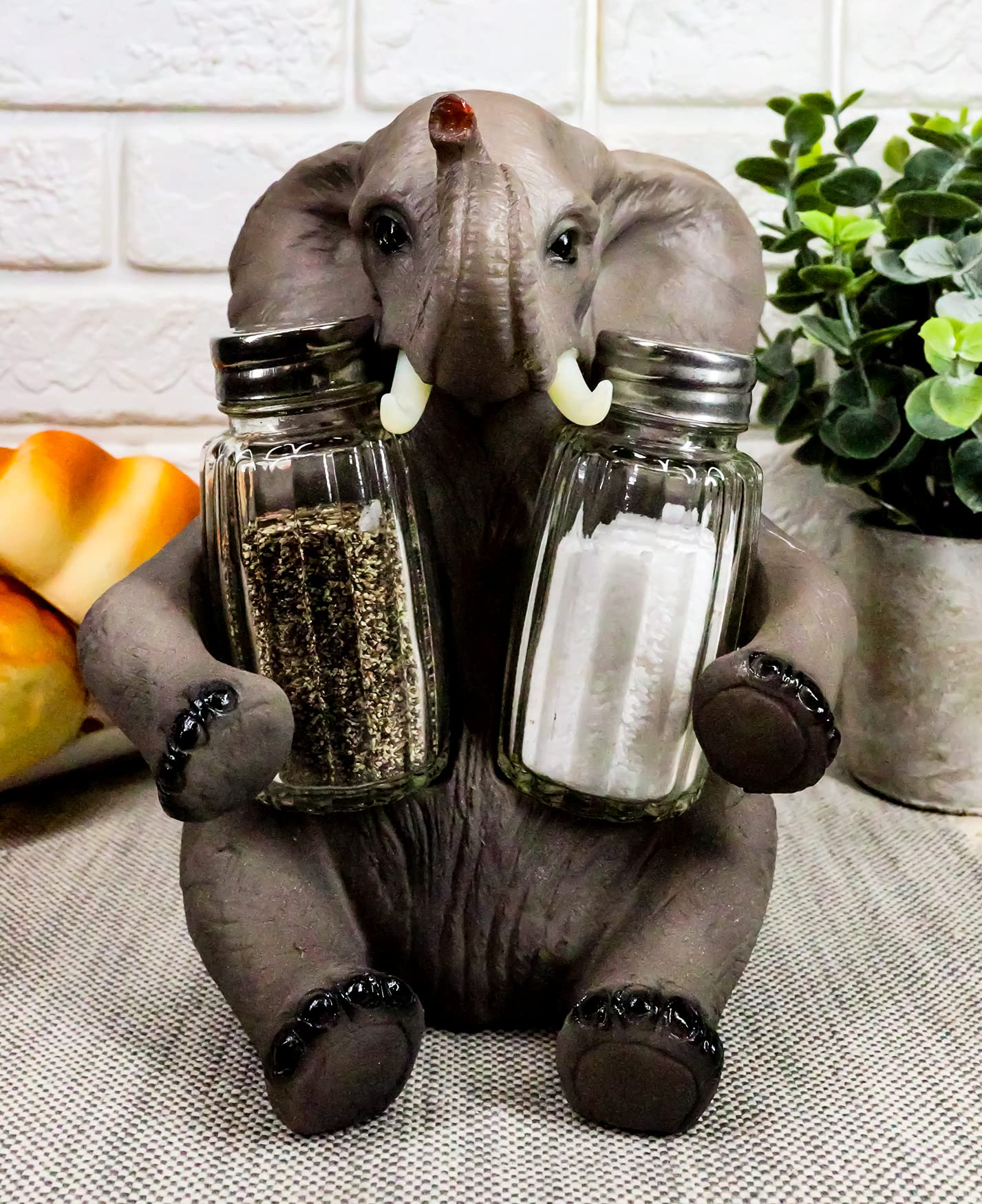 Ebros Gift Safari African Bush Elephant Decorative Glass Salt & Pepper Shakers Holder Figurine Decor 7"H Elephants Kitchen Bar Dining Accent