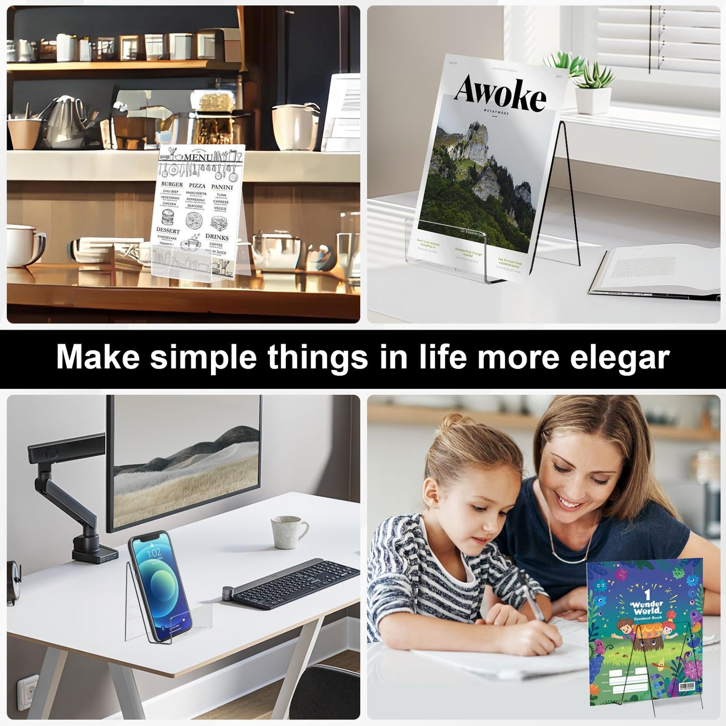 Ukontagood Acrylic Book Display Stand, 4''×3'' Acrylic Stand with Ledge, Clear Acrylic Book Display Easel, Transparent Display Stand Holder for Album, CD, Picture, Artworks, Phone, Tablet (24)