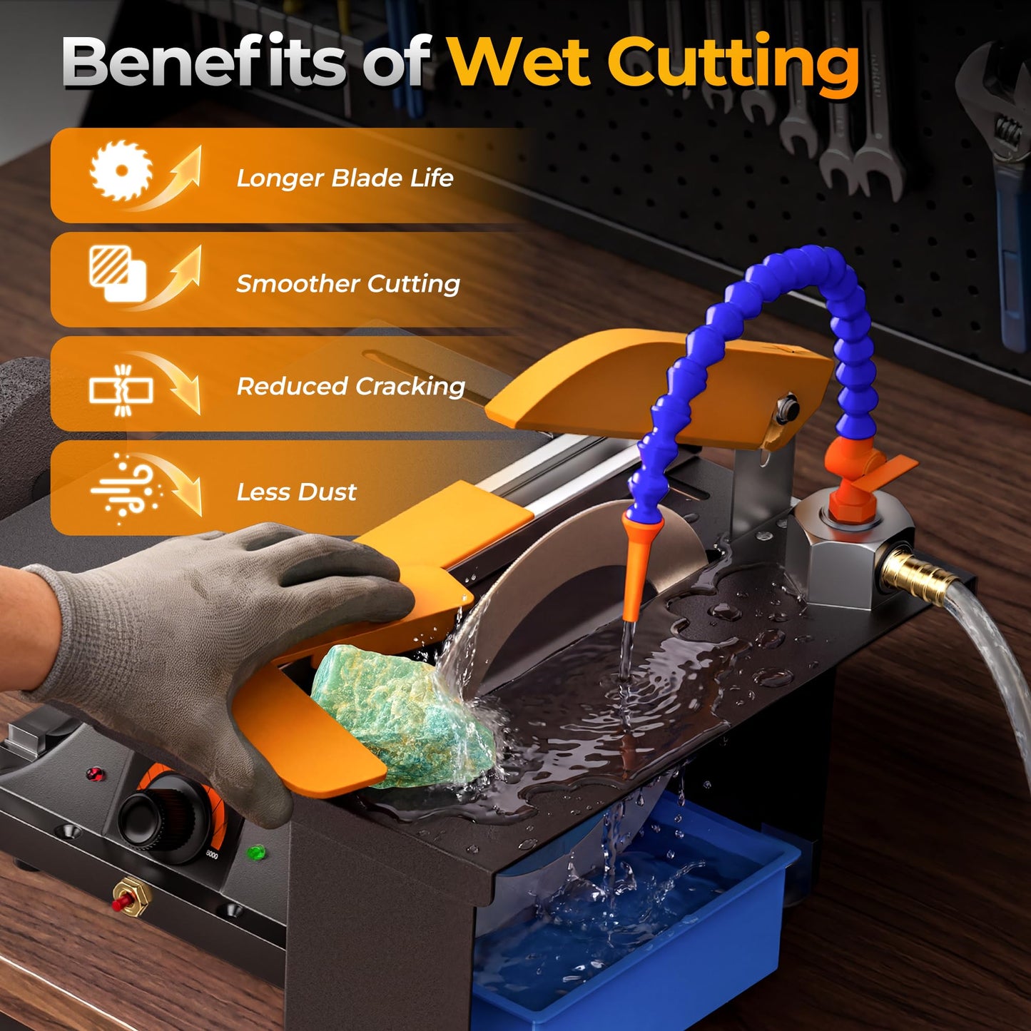 LLBWACT 350W Lapidary Saw Benchtop Cutting&Engraving Machine,Variable Speed 0-10000 RPM with Water Cooling,Complete Kit for Wood Acrylic Stone Metal,Includes Diamond Blades,Flex Shaft,Polishing Wheels