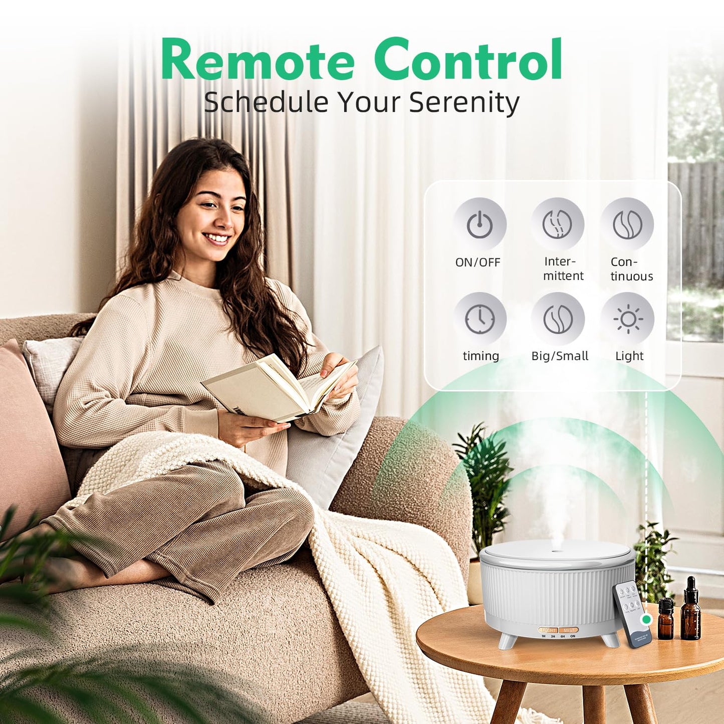 YOUENKITY 20-Hour Long-Lasting Aromatherapy, 500ML Large Essential Oil Diffuser: Ultrasonic Cool Mist Humidifier with Remote Control, 7 Color Lights, Timer, Auto-Off for Home/Bedroom/Yoga (White)