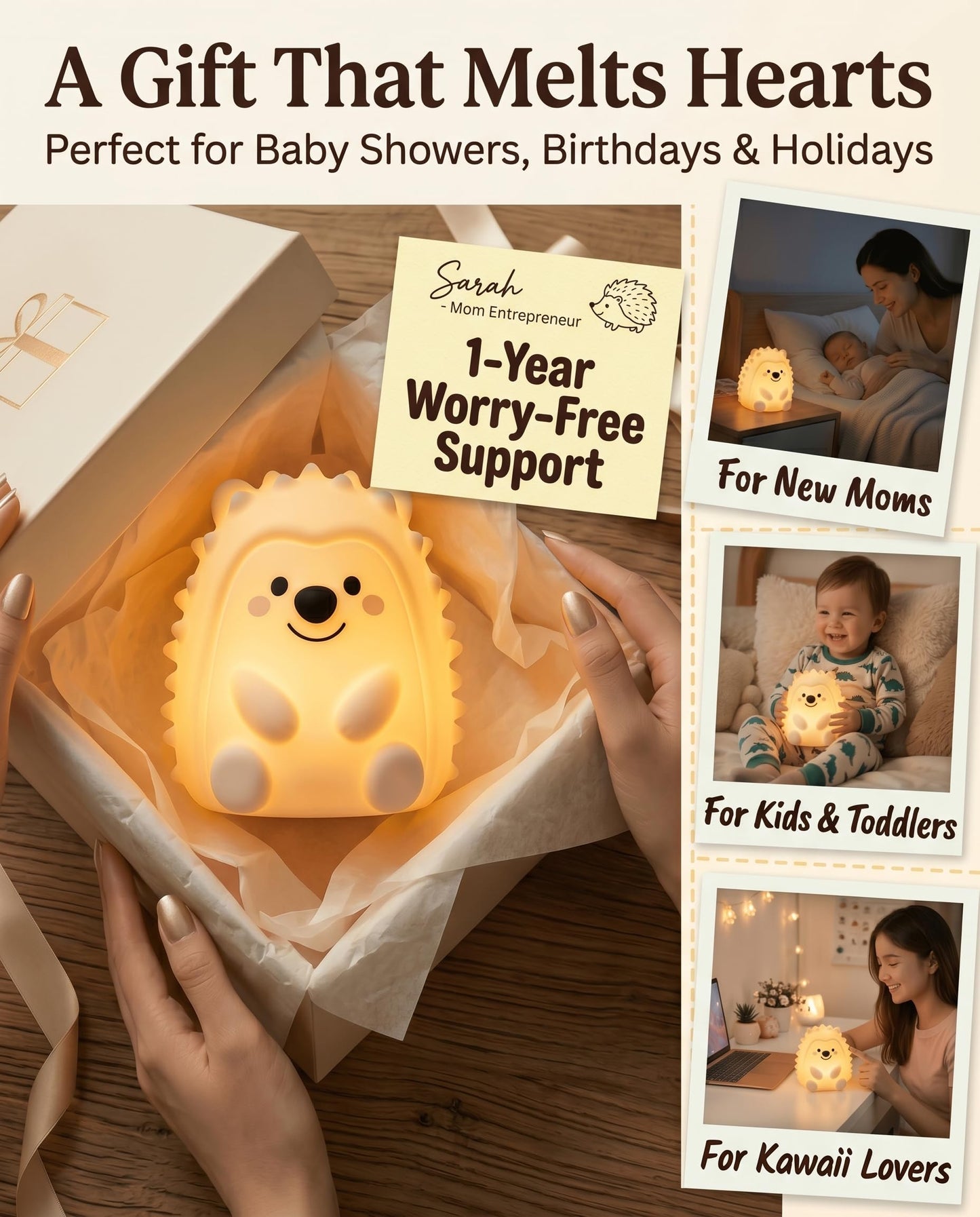 Hklynvia22 Hedgehog Night Light for Kids, 15/30/60 Min Timer Squishy Silicone Lamp, Touch/Remote 8-Color BPA-Free Rechargeable Night Light for Baby Nursery, Breastfeeding Bedside Sleep Buddy Gift