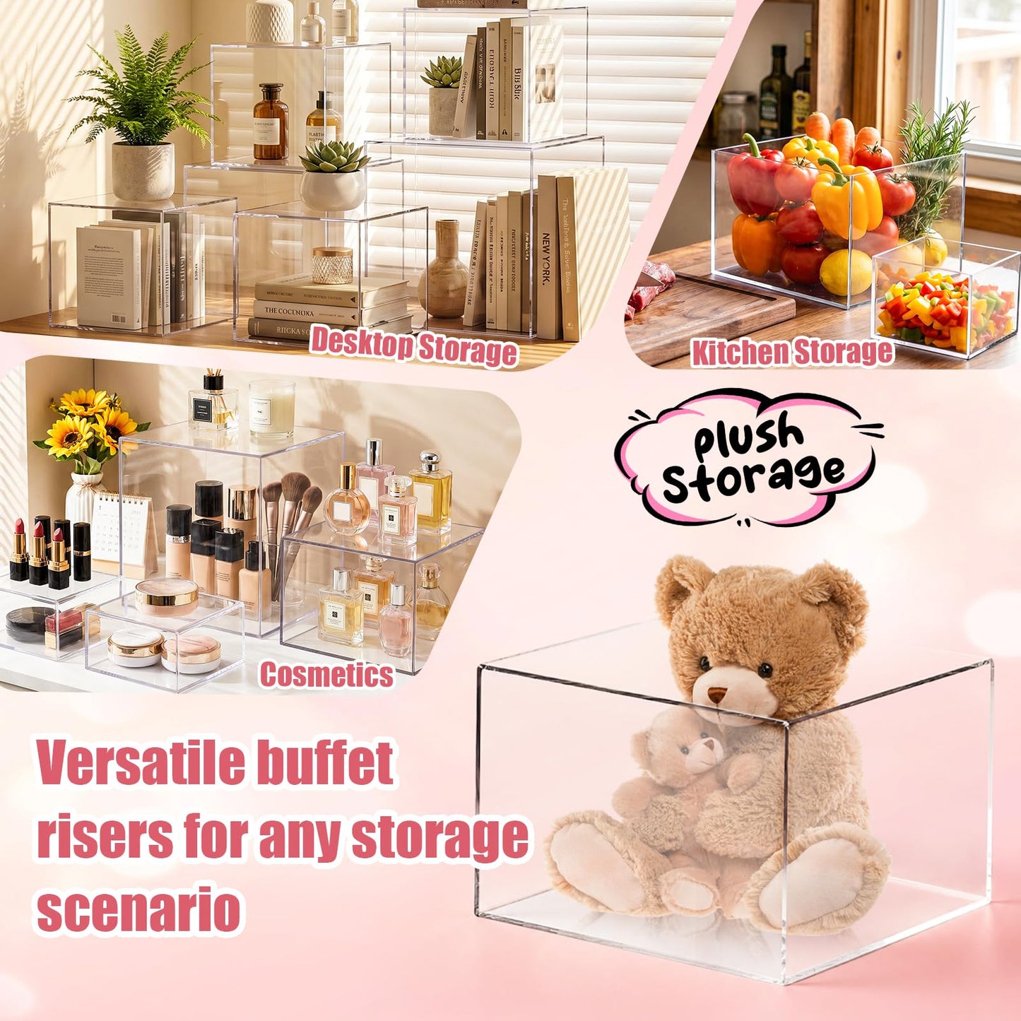 Budiwati 6 Pcs Acrylic Buffet Risers, Clear Stackable Food Display Stand, Nesting Cube Box with Hollow Bottom, Food Risers for Buffet Table Dessert Jewelry Catering(8'' 7'' 6'' 5'' 4'' 4'')