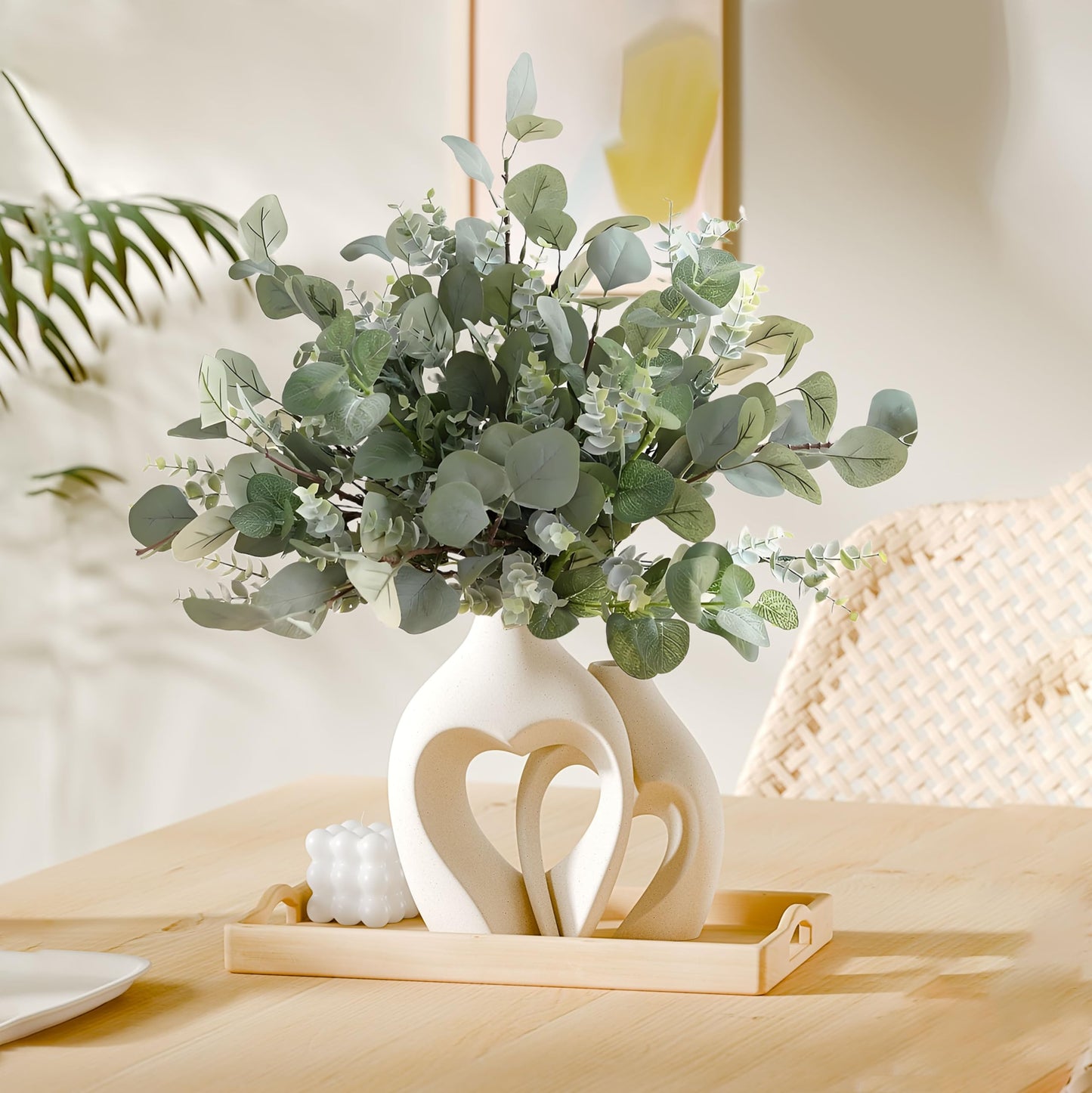 White Ceramic Flower Vase Home Table Decor Heart Shaped Vase Set of 2