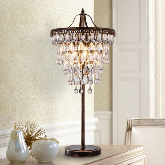 TOCHIC 3 Lights Crystal Table Lamp for Living Room, Bedside Table Lamp for Bedroom Dimmable Control, 28" Tall Bronze Antique Modern Desk Nightstand Lamp for Entryway, Staircase, Home Office