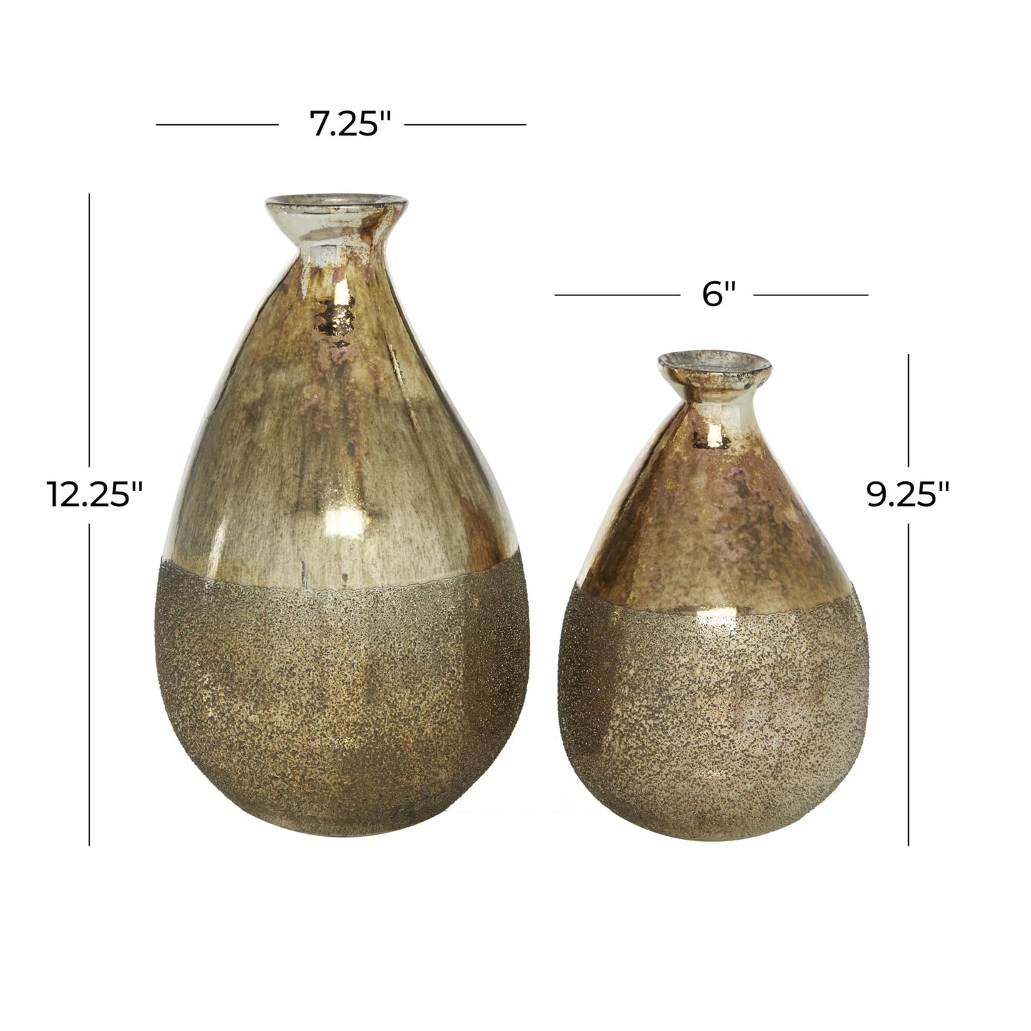 Deco 79 Glass Decorative Vase Blown Centerpiece Vases, Set of 2 Flower Vases for Home Decoration 12", 9"H, Gold