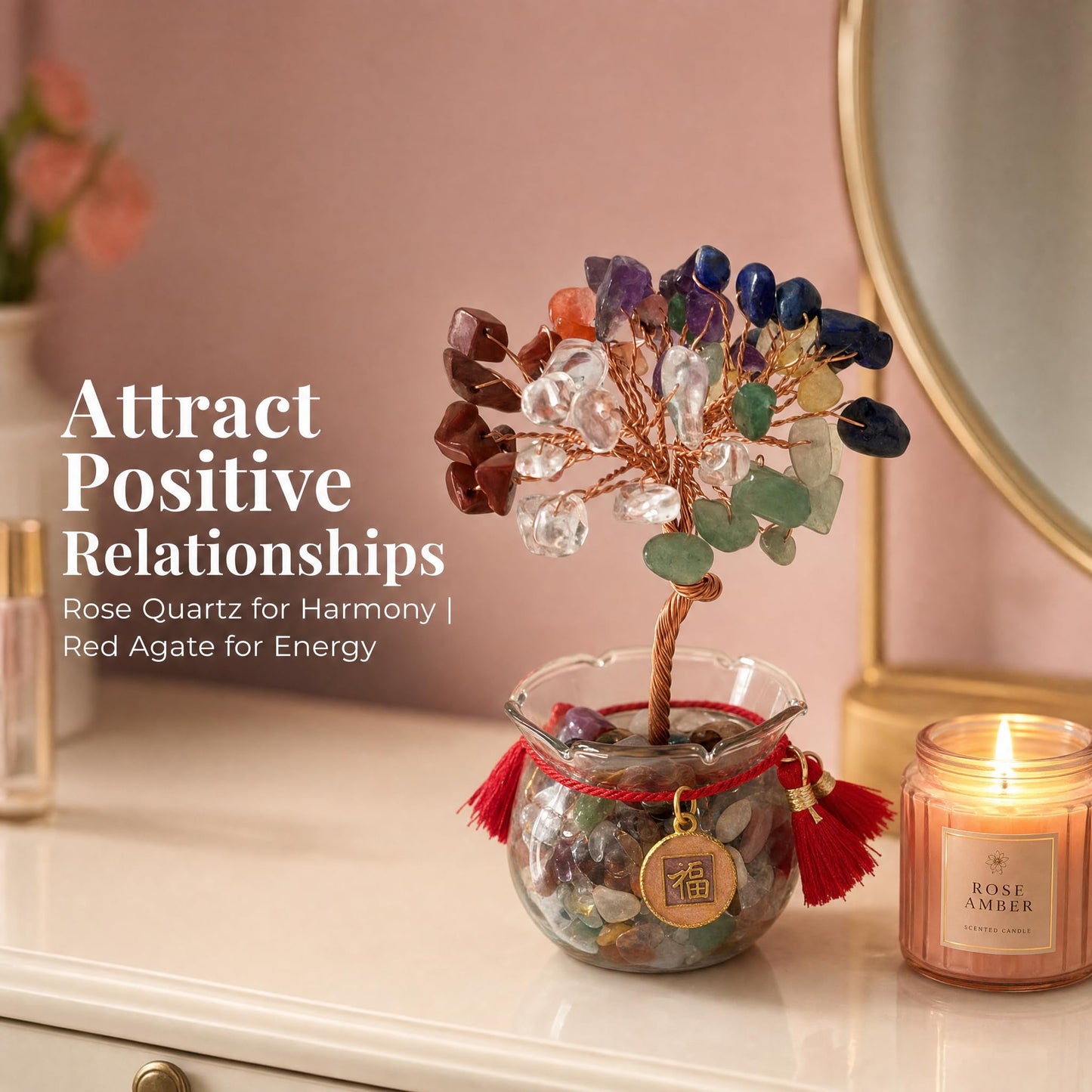 Fatonio 7 Chakra Natural Crystal Money Tree, Mini Feng Shui Wealth Healing Crystal Decor, Positive Energy Lucky for Home Office Decoration, Women Mom s Ideal Gift for Housewarming Birthday