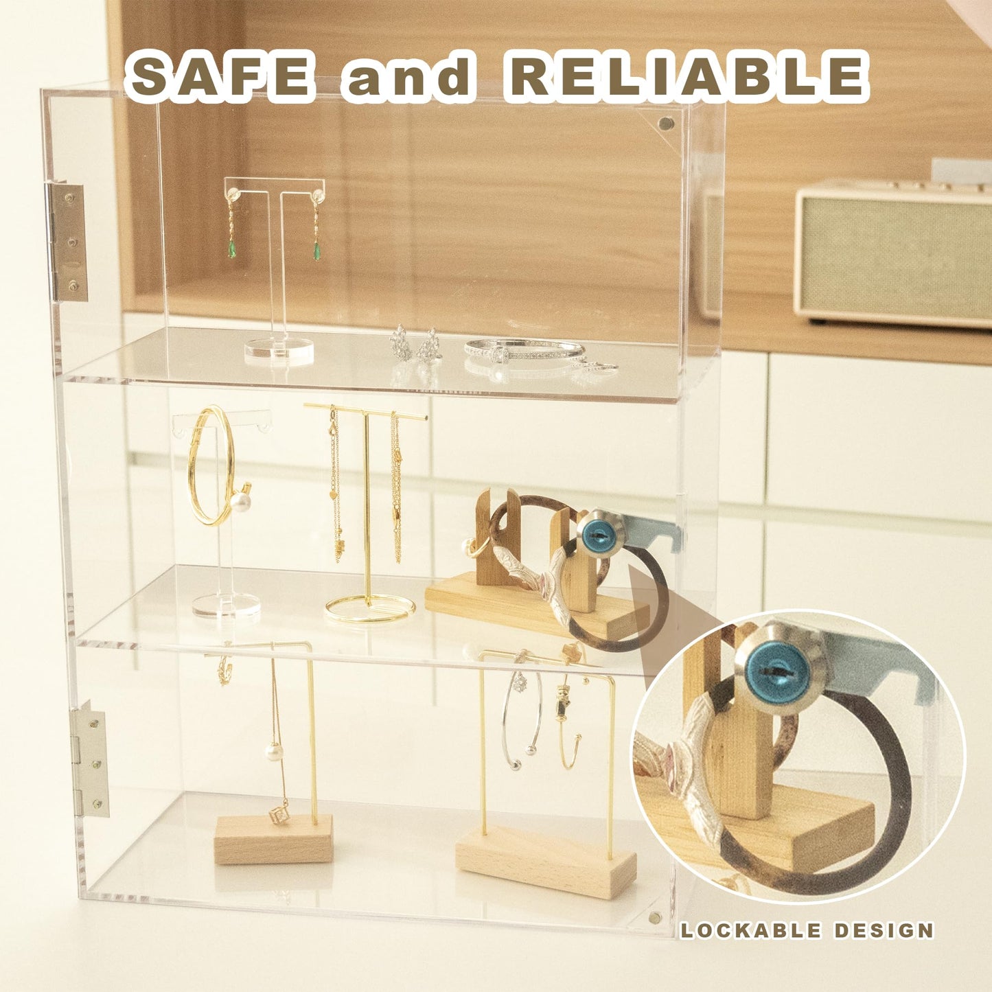Tozcozus Acrylic Display Case with Lock Key, 3 Shelf Locking Countertop Display Case Cabinet Showcase with Shelves for Collectibles Office Retail Display Safe Storage 11.8x5.9x15.7 Inch