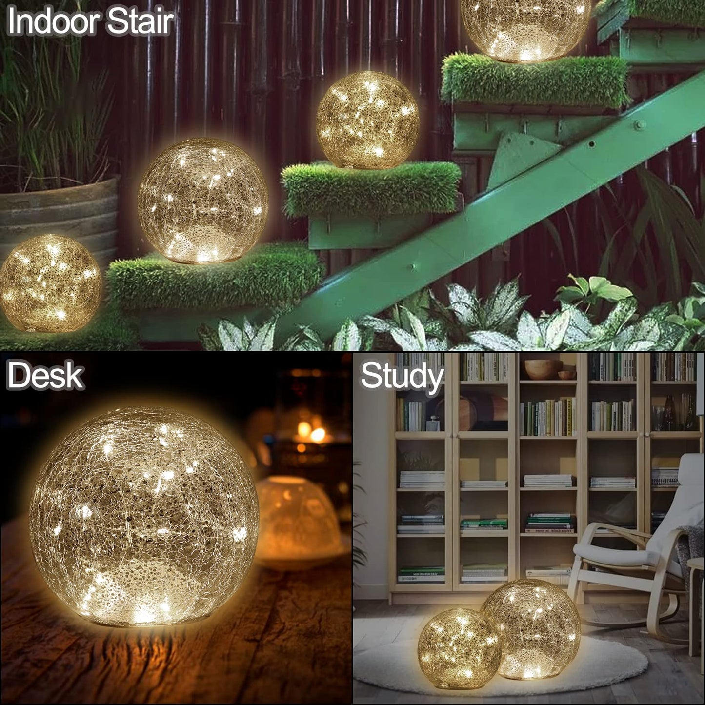 Mercury Crackle LED Glass Globe Ball Lamp, Battery Operated Night Light for Girls, Birthday, Halloween,Christmas - Decorative Gift for Home Warm White (No Timer)