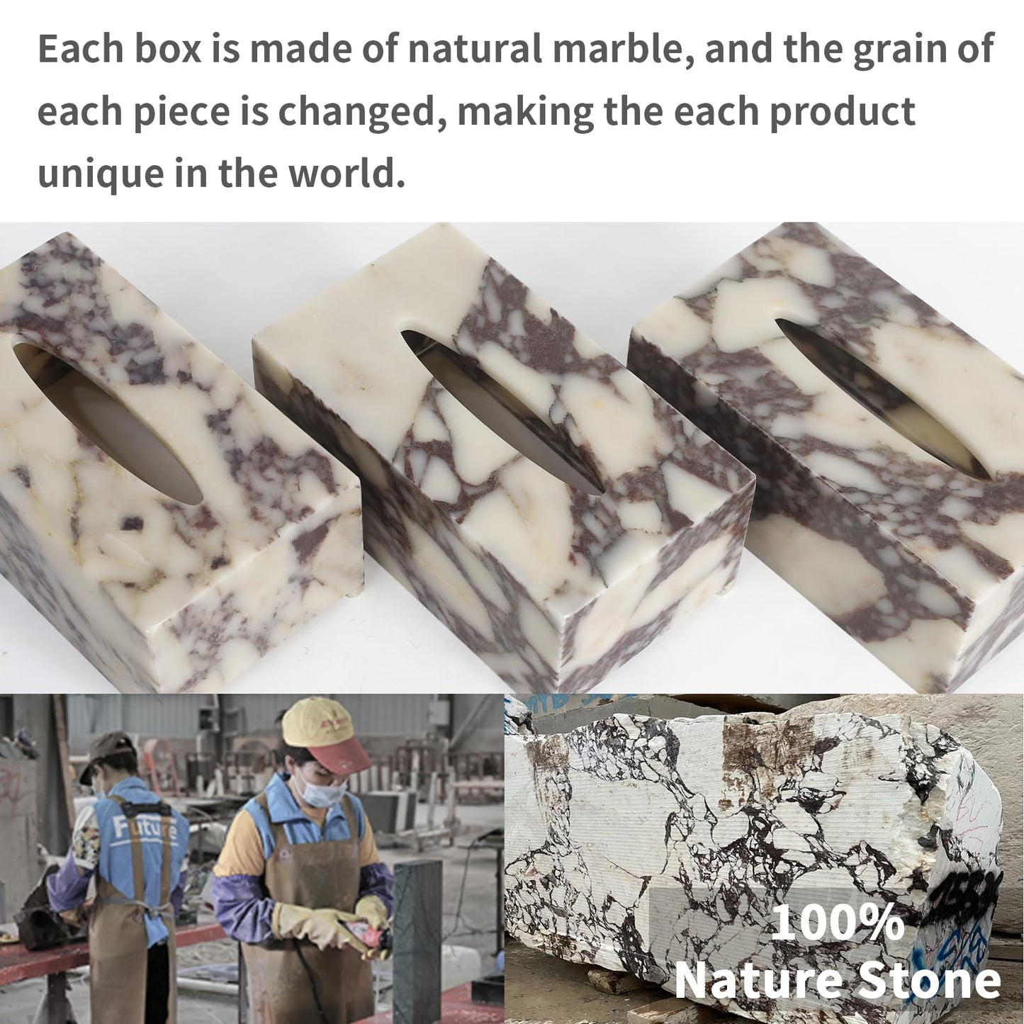 Noble and Light Luxury Natural Travertine Marble Household Tissue Box for Bathroom | Office | Desk | countertop | Vanity | Bedroom | Bedside Table |Calacatta Viola