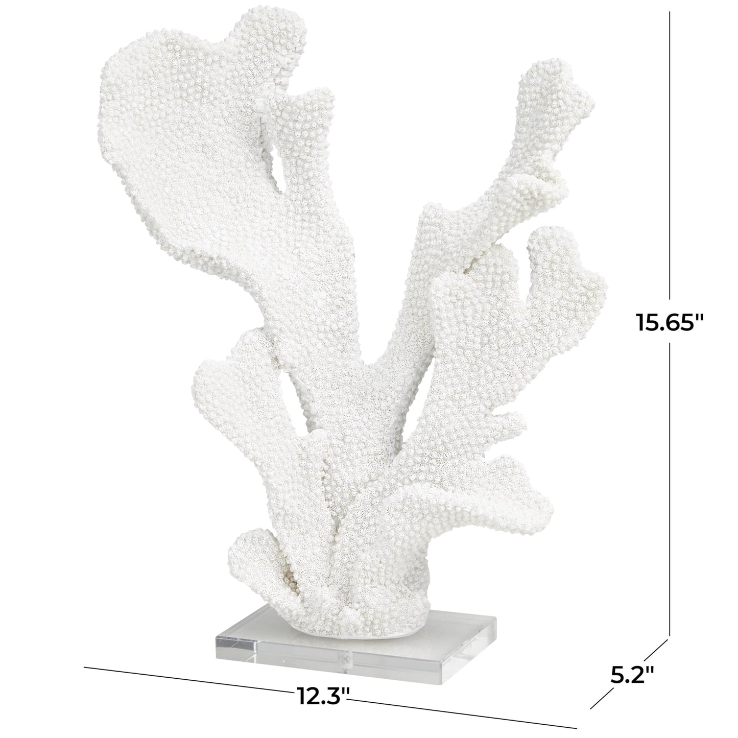 Deco 79 Polystone Coral Decorative Sculpture Tall Textured Home Decor Statue with Clear Acrylic Base, Accent Figurine 12" x 5" x 16", White