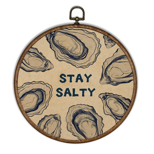 XBBMGG Coastal Oyster Wall Art Decor, Vintage Ocean Stay Salty Oyster Shell Round Wall Hanging Decor, Nautical Beach Seashell Framed Canvas Prints for Living Room Bathroom Decorations, 10x10inch