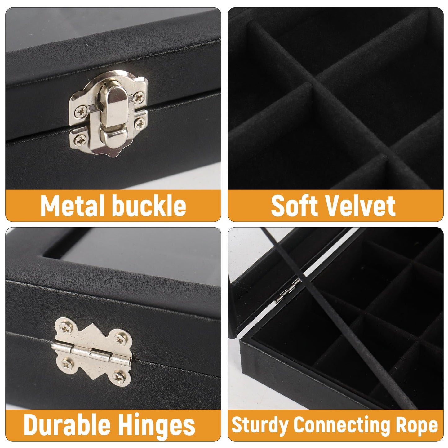 Dmnnlp 2 Pack Rock Collection Display Case, 36 Grids PU Leather Rock Collection Box with Glass Lid and Velvet Lining, Crystal Storage Organizer for Gemstones, Tumbled Stones, Minerals, Fossil (Black)
