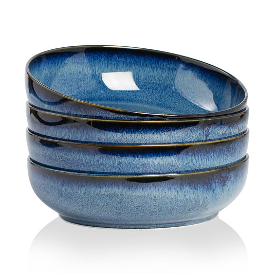 KYBSCZ 30oz Ceramic bowls set of 4-8" serving bowls for Kitchen,Pasta,Salad-Dishwasher & Microwave Safe Perfect for Housewarming, Thanksgiving, Christmas-Royal Blue