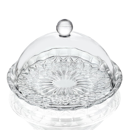 kanpura 7'' Clear Glass Cake Stand with Dome Lid Crystal Cake Holder Covered Versatile Glass Dome Dessert Plate for Christmas Party Table Centerpiece