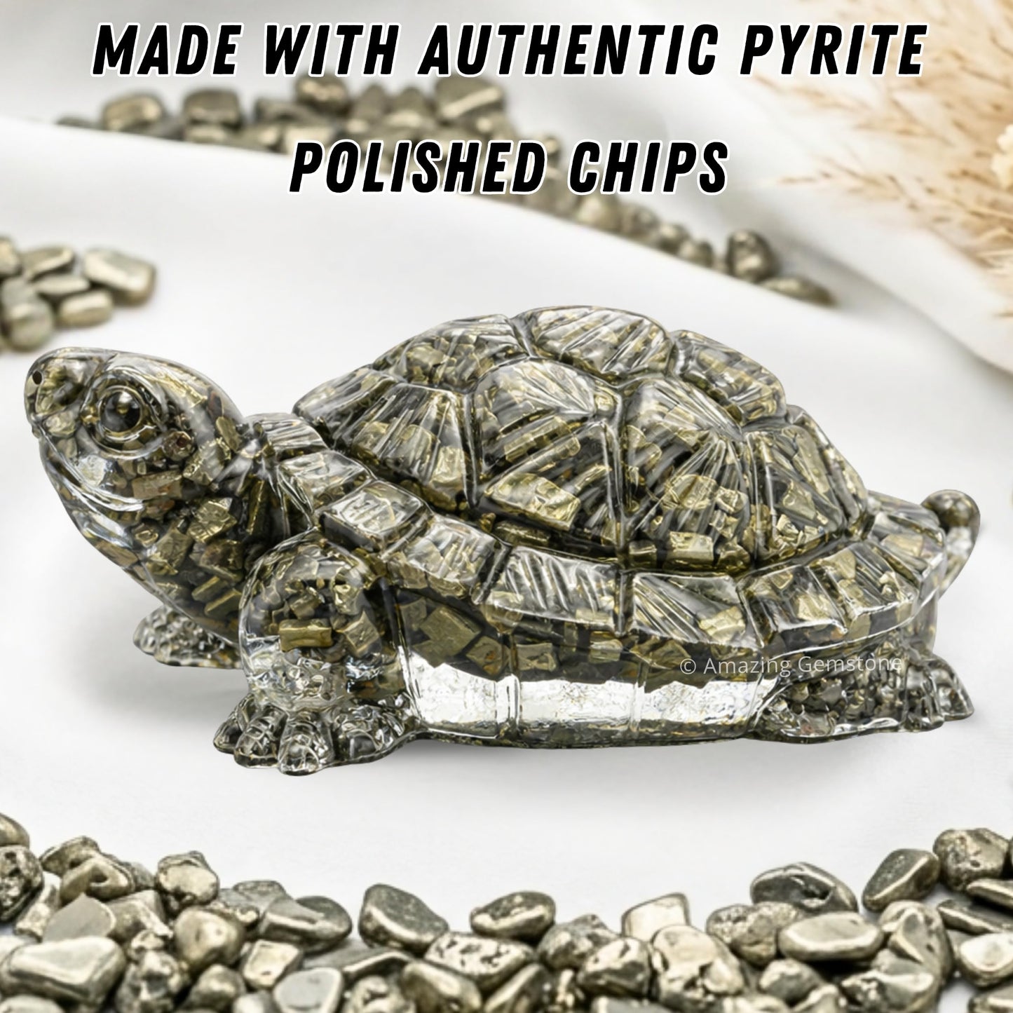 Amazing Gemstone Natural Pyrite Tortoise Turtle Figurine | Feng Shui Wealth & Good Luck Turtle | Prosperity & Positive Energy Crystal Healing Home Decor Gift