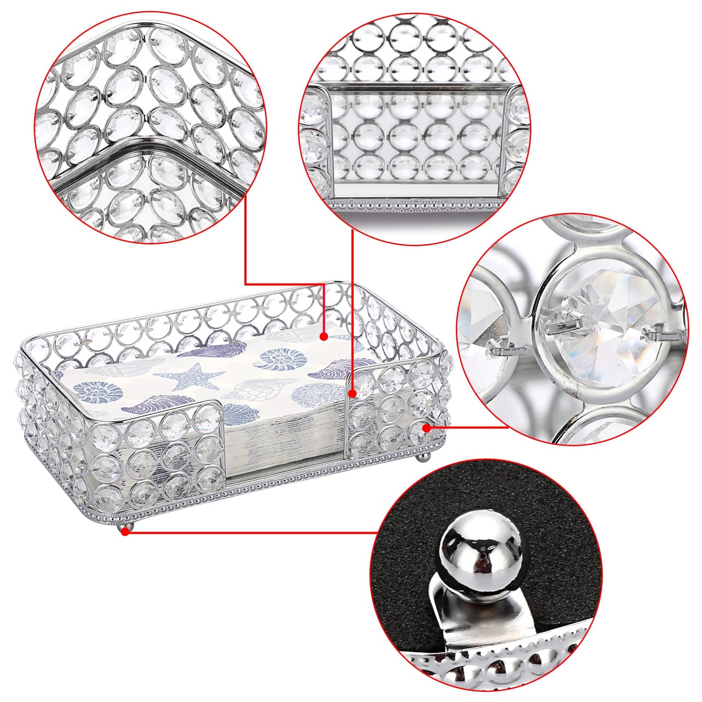 Sumnacon Stylish Bathroom Guest Towel Holder-Rectangle Crystal Napkin Holder for Guest Hand Towels Paper Napkins, Decorative Napkin Tray for Bathroom Vanity Toilet Tank Table Kitchen Countertop,Silver