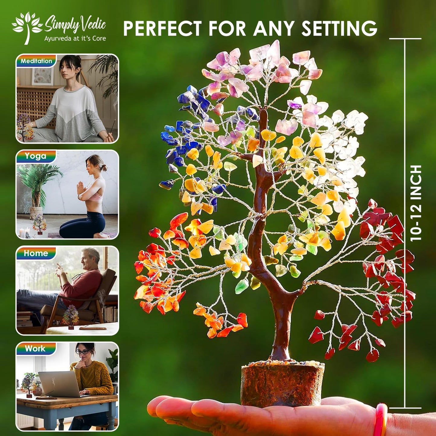 Simply Vedic 7 Chakra Healing Crystals Tree of Life, Natural Healing Gemstones Handmade Bonsai Tree for Positive Energy, Good Luck Money Wealth Vastu Reiki Feng Shui| Office Home Decor, Spiritual Gift