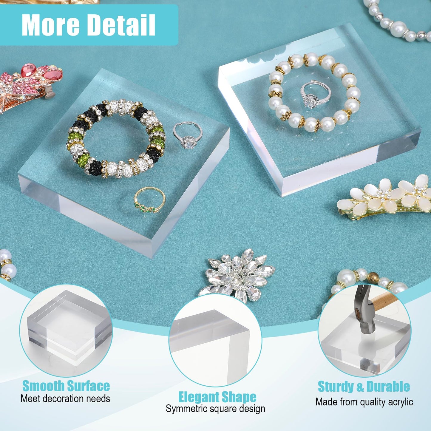 Afcabakila 4 Pieces 4 x 4 x 1 Inch Clear Acrylic Cubes, Premium Polished Acrylic Blocks for Display, Solid Acrylic Risers Pedestal Stand for Jewelry Rings Collectibles Figurines Showcase