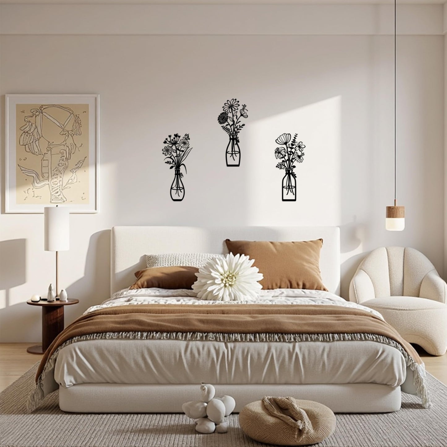 RIJINDOUJIN 3 Pieces Metal Flowers Wall Art Decor, Farmhouse Minimalist Bathroom Wall Decors Sculptures for Living Room Dining Room Bedroom Housewarming Gifts
