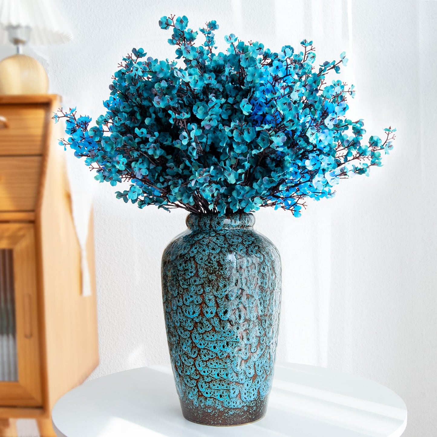 YINUOWEI Unique Ceramic Flower Vase, Modern Home Decor for Living Room, Tables, Shelves & Enterways,11Inch Tall Glaze Blue Vase Gift for Housewarming, Wedding, Birthday