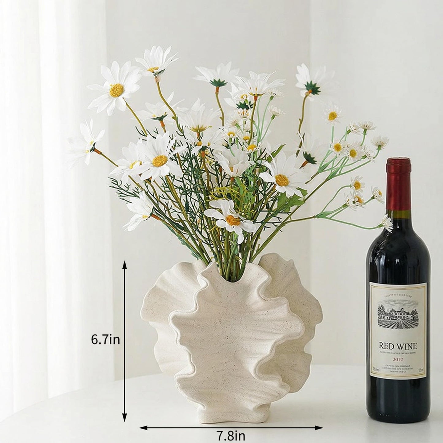 Aklimida Cream Ceramic Vase, Modern Boho Coastal Decor, Coral Design Decorative Vase for Pampas Grass Dried Flowers, Living Room Coffee Table Centerpiece Home Decor