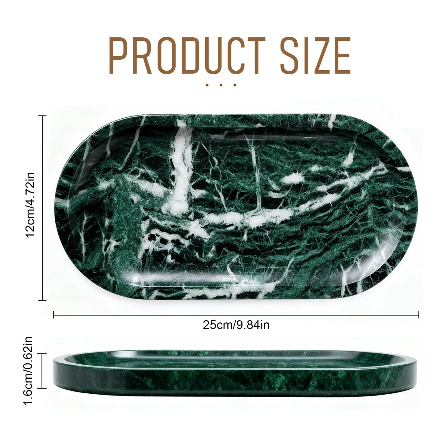 Natural Marble Tray, Green Stone Tray, Vanity Decorative Tray for Countertop, Catchall for Perfume, Candles, Skincare, Jewelry Dish, Bathroom Tray, Hotel Supplies