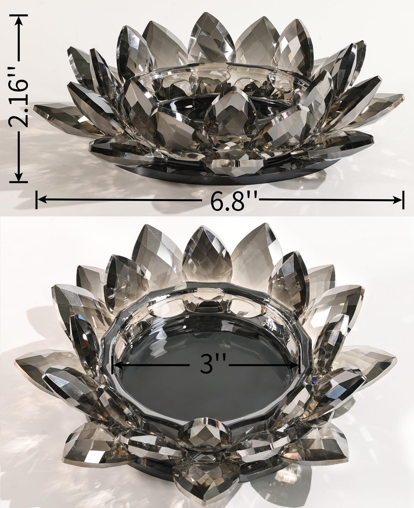 Crystal Lotus Candle Dish – Grey Decorative Tray for Candles & Diffusers