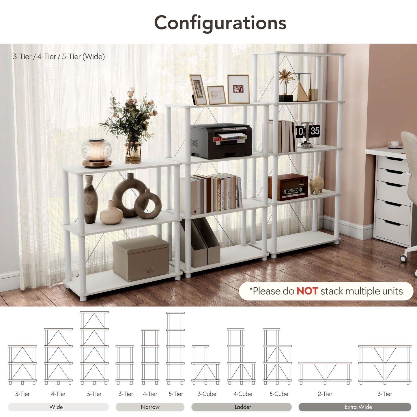 Homes: Inside + Out Apexa Modern 5-Tier Wide Shelving Units, Collectibles Display Shelves, Easy Assembly Standing Shelf, Home Storage Organizer for Living Room, Bedroom, Office, Espresso