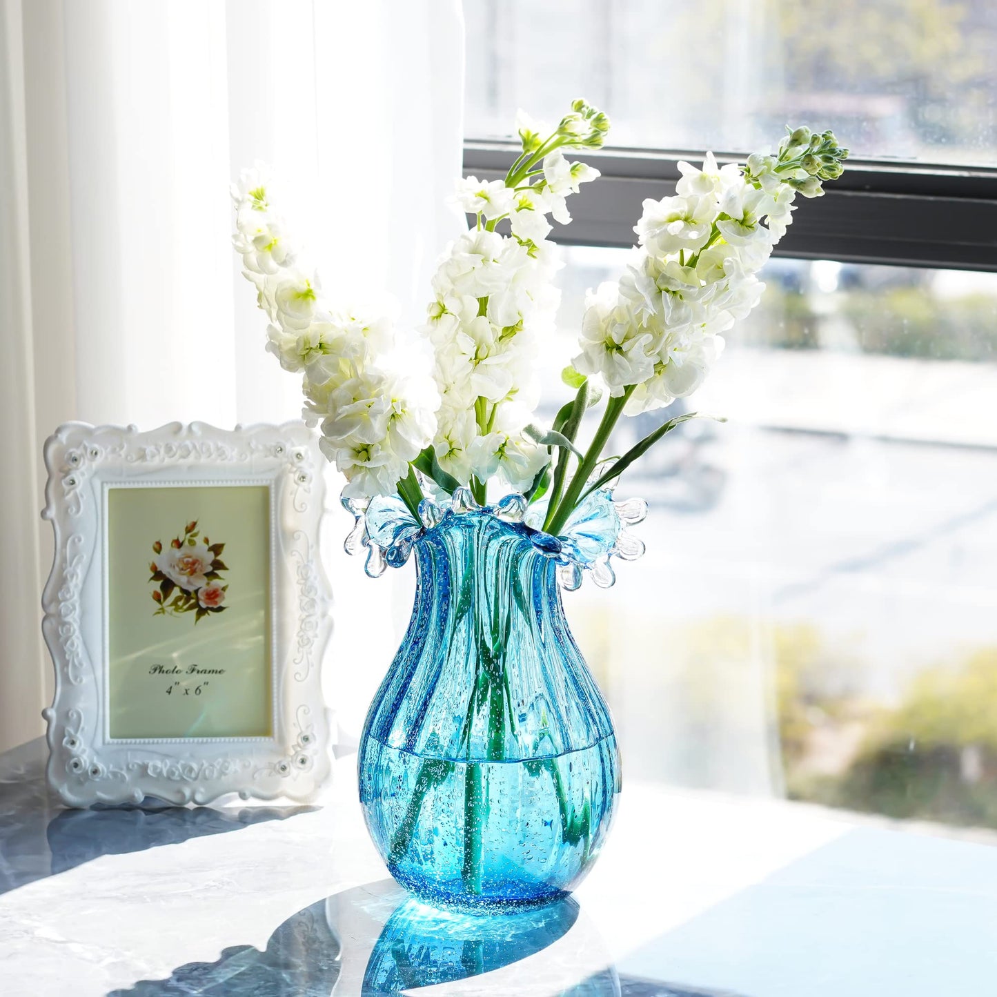 Hand Blown Glass Vase for Flowers Crystal Vases for Bouquet Home Decor Decorative Centerpieces Unique Gift for Christmas Valentines Day Birthday Housewarming Mothers Day