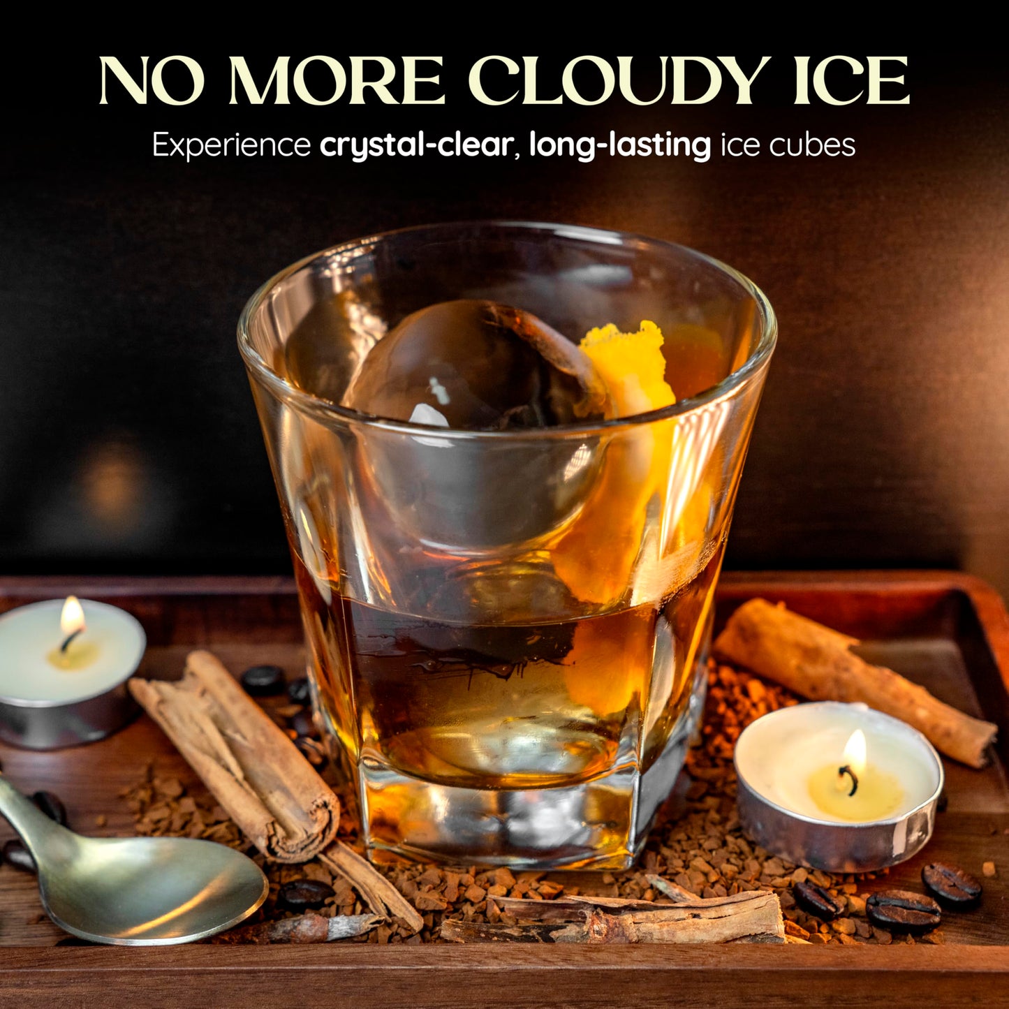 ICYLIQ Clear Ice Cube Maker –4 Large Transparent Ice Cubes for Whiskey and Cocktails – Premium Silicone Tray for Crystal-Clear Ice at Home