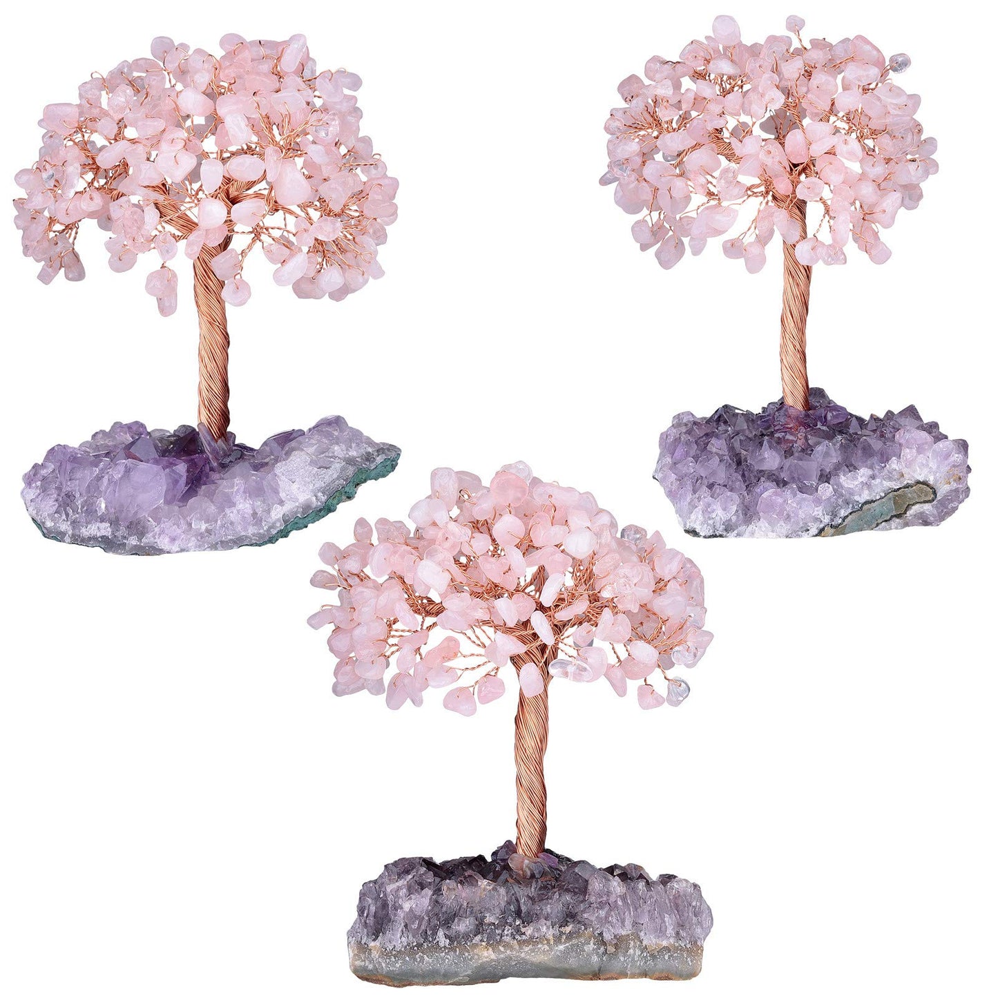 rockcloud Natural Rose Quartz Crystal Stone Money Tree Feng Shui Desk Decor