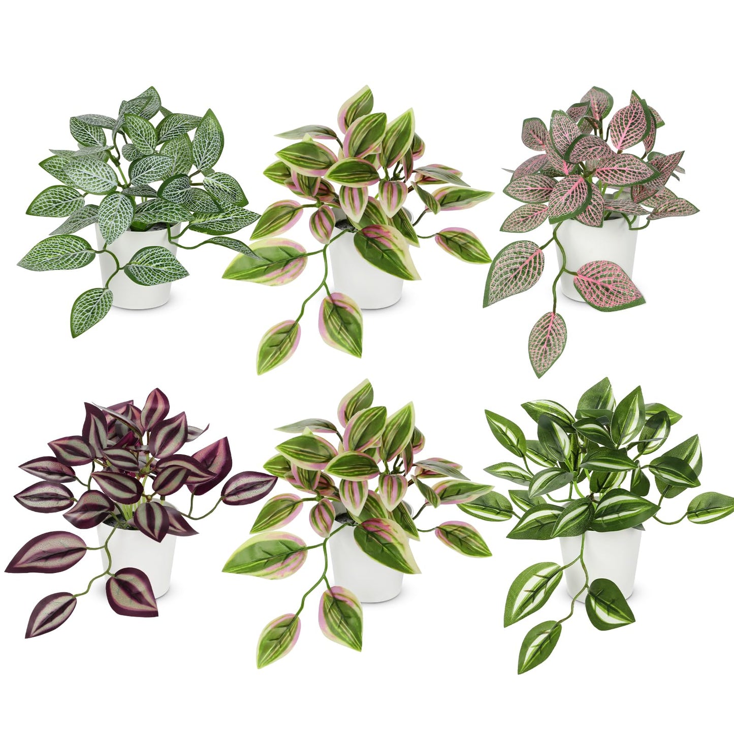 Hollyone Fake Plants 6 Pack Artificial Plants Indoor Faux Plant with White Plastic Pot Small Fake Potted Plant for Home Aesthetic Living Room Bathroom Desk Shelf Office Decor