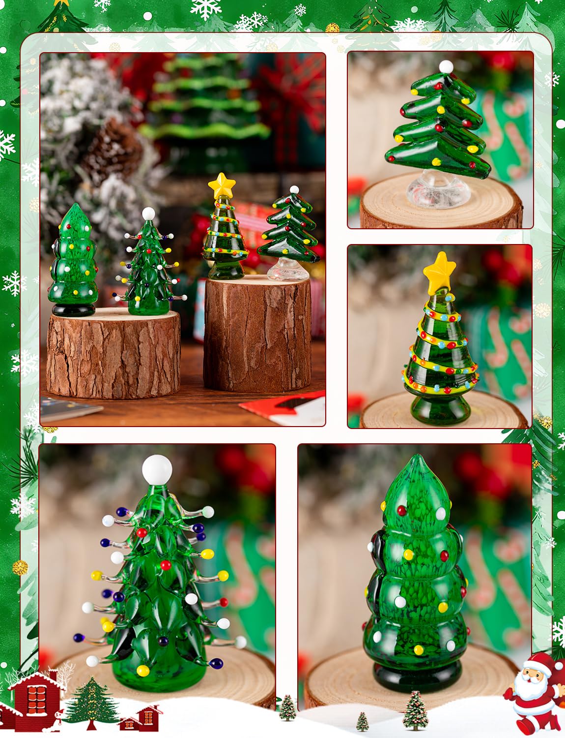 ALDMIO 4Pcs Blown Glass Christmas Tree Decor, Mini Christmas Tree Figurines Art Decorations for Home Festival Xmas Decoration