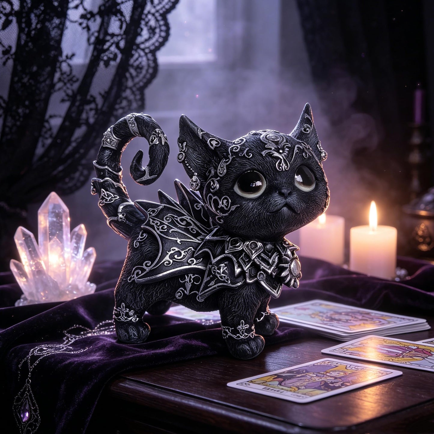 SACOJUCHY Mystical Black Cat Statue Elegant Silver Accented Kitten Sculpture Intricate Gothic Home Decor Enchanting Figurine for Cat Lovers, Witchy Aesthetic, & Unique Gifts