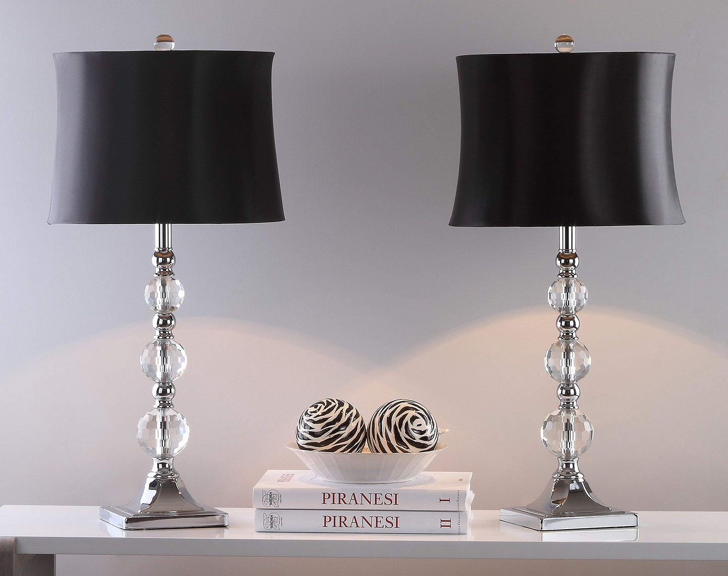 SAFAVIEH Lighting Collection Maeve Modern Crystal Ball/ Black Shade 28-inch Bedroom Living Room Home Office Desk Nightstand Table Lamp Set of 2 (LED Bulbs Included)
