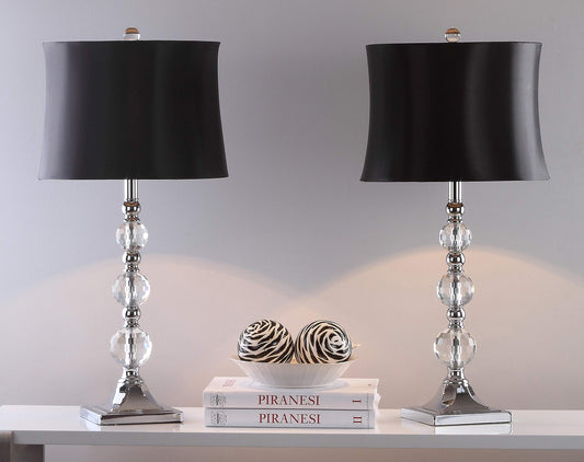 SAFAVIEH Lighting Collection Maeve Modern Crystal Ball/ Black Shade 28-inch Bedroom Living Room Home Office Desk Nightstand Table Lamp Set of 2 (LED Bulbs Included)