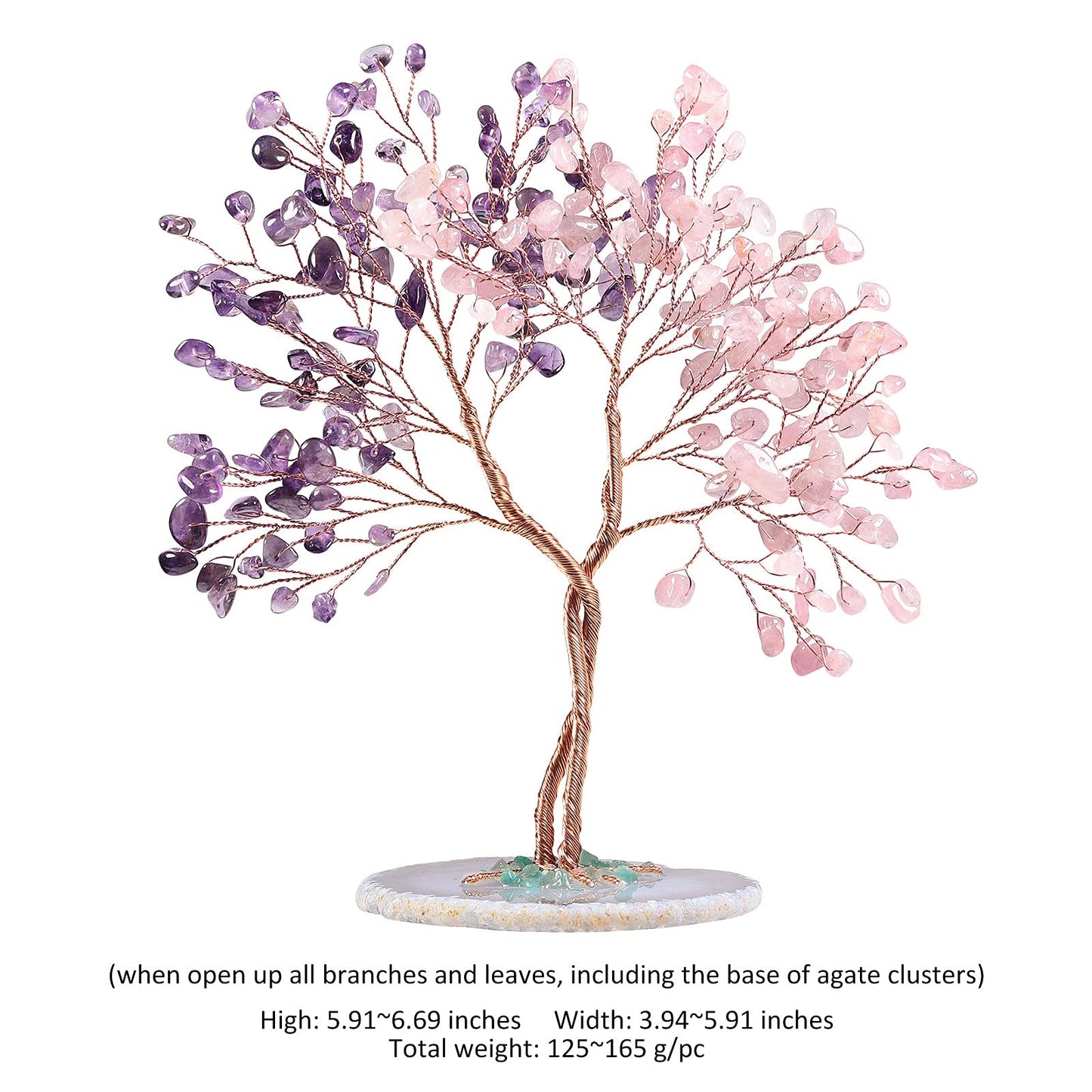 rockcloud Amethyst & Rose Quartz Crystal Money Tree with Agate Slice Base