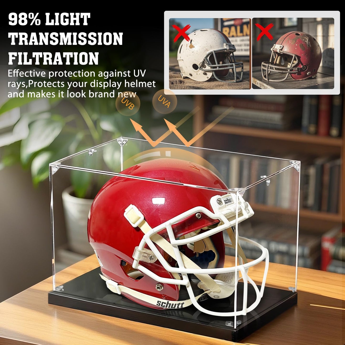 Football Helmet Display Case, Clear Acyrlc Helmet Case Display Case Full Size, UV Protection Case for Football Baseball Motorcycle Helmet, Sports Memorabilia Showcase