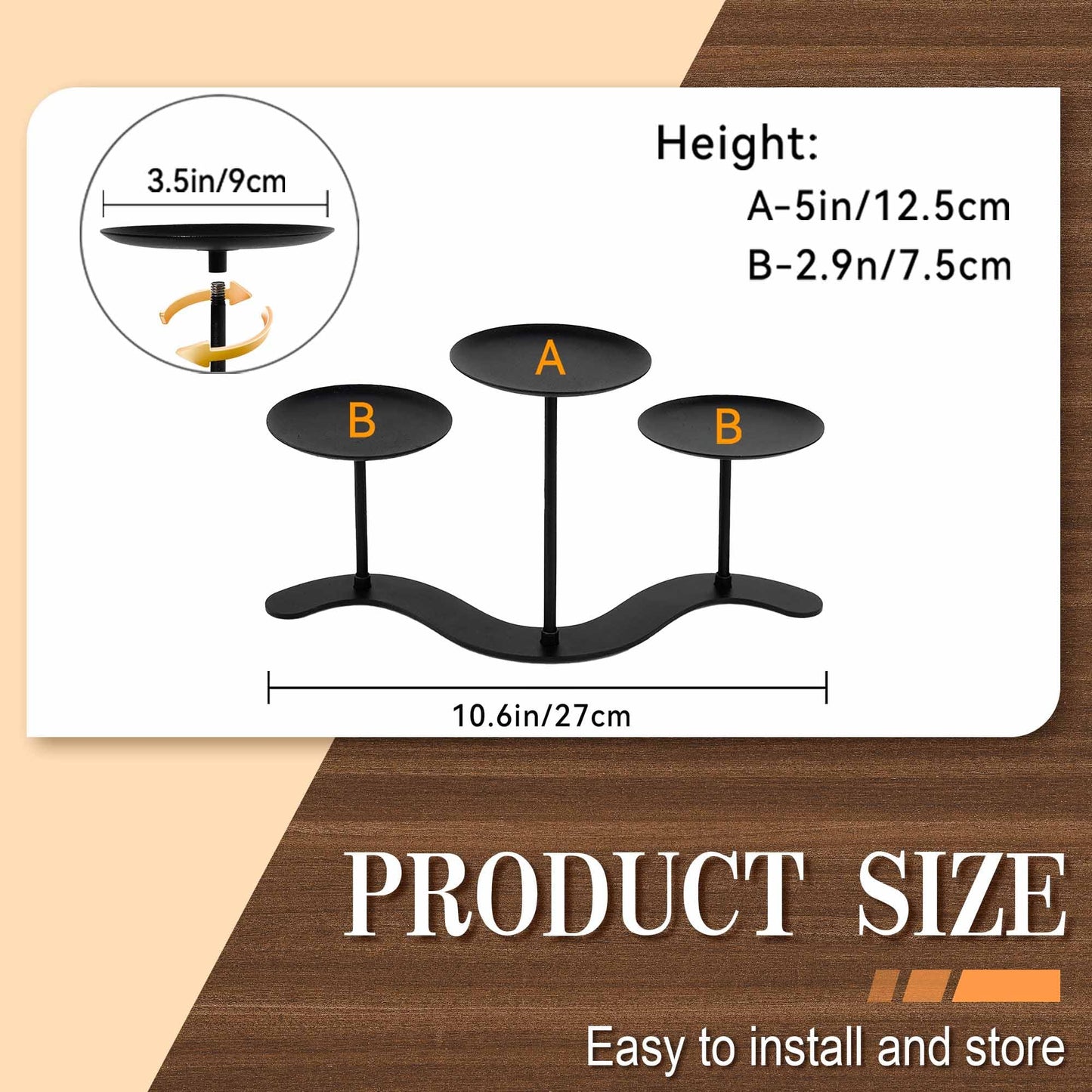 EALPVIS 3-Arms Fireplace Candle Holder - Candle Stand for Table Centerpiece