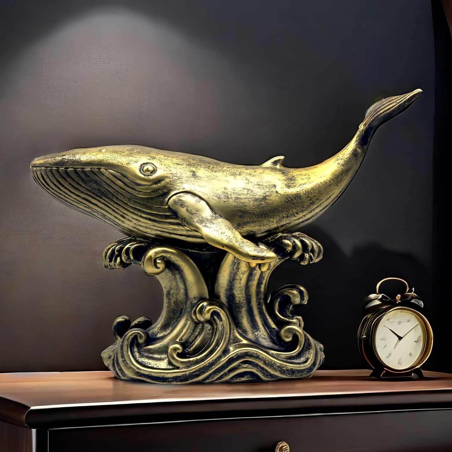 XINDAM Bronze Finish Whale Figurine Statue Marine Animal Decorative Home & Office Resin Figurines Home Office Display Craft Living Room Decor Ornaments for Tabletop 13 INCH