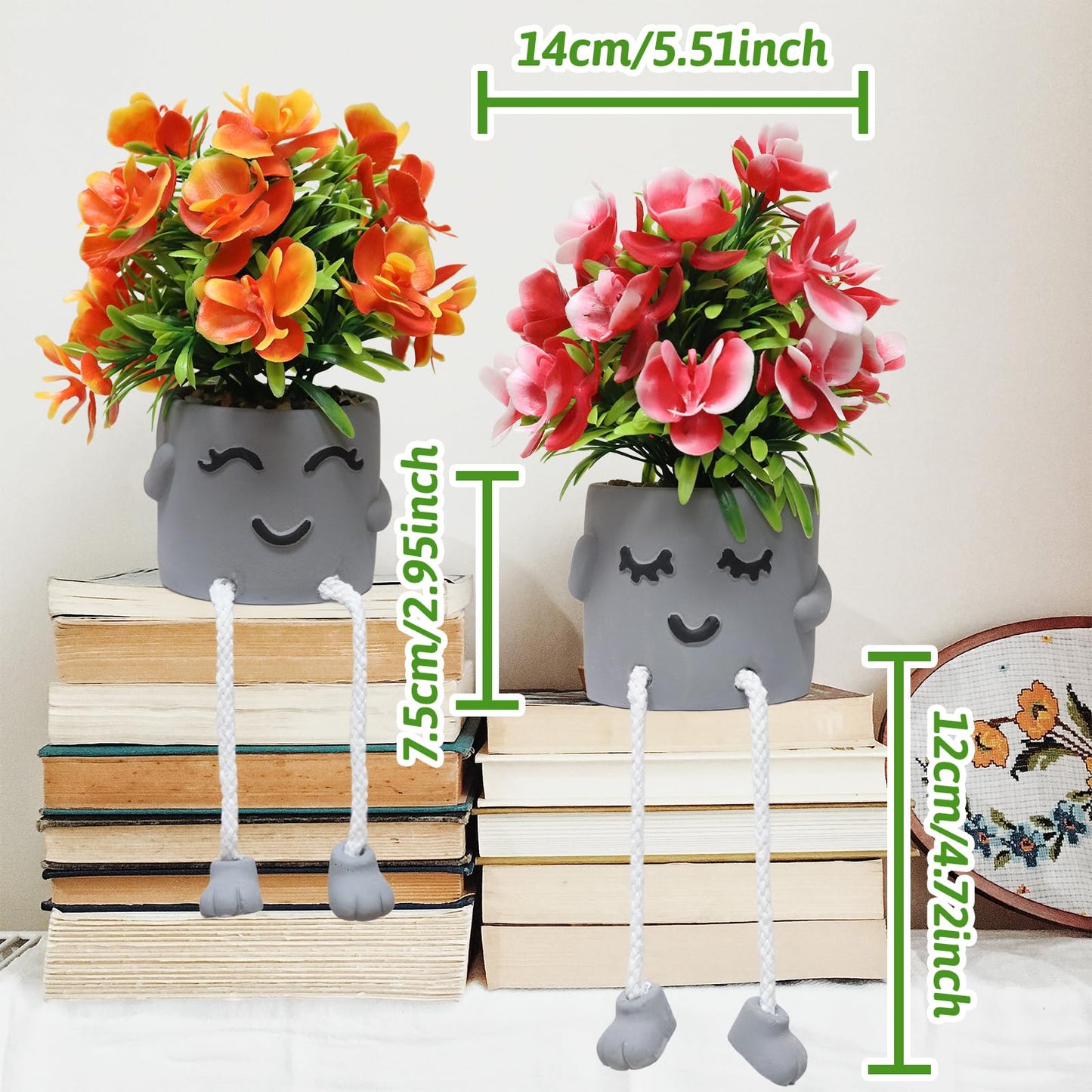 Zerzsy Artifical Succulent Plants in Cement Pots, Small Fake Plants for Office Decorations, Mini Faux Succulents Flowers for Home Desk Shelf Decor-Set of 3