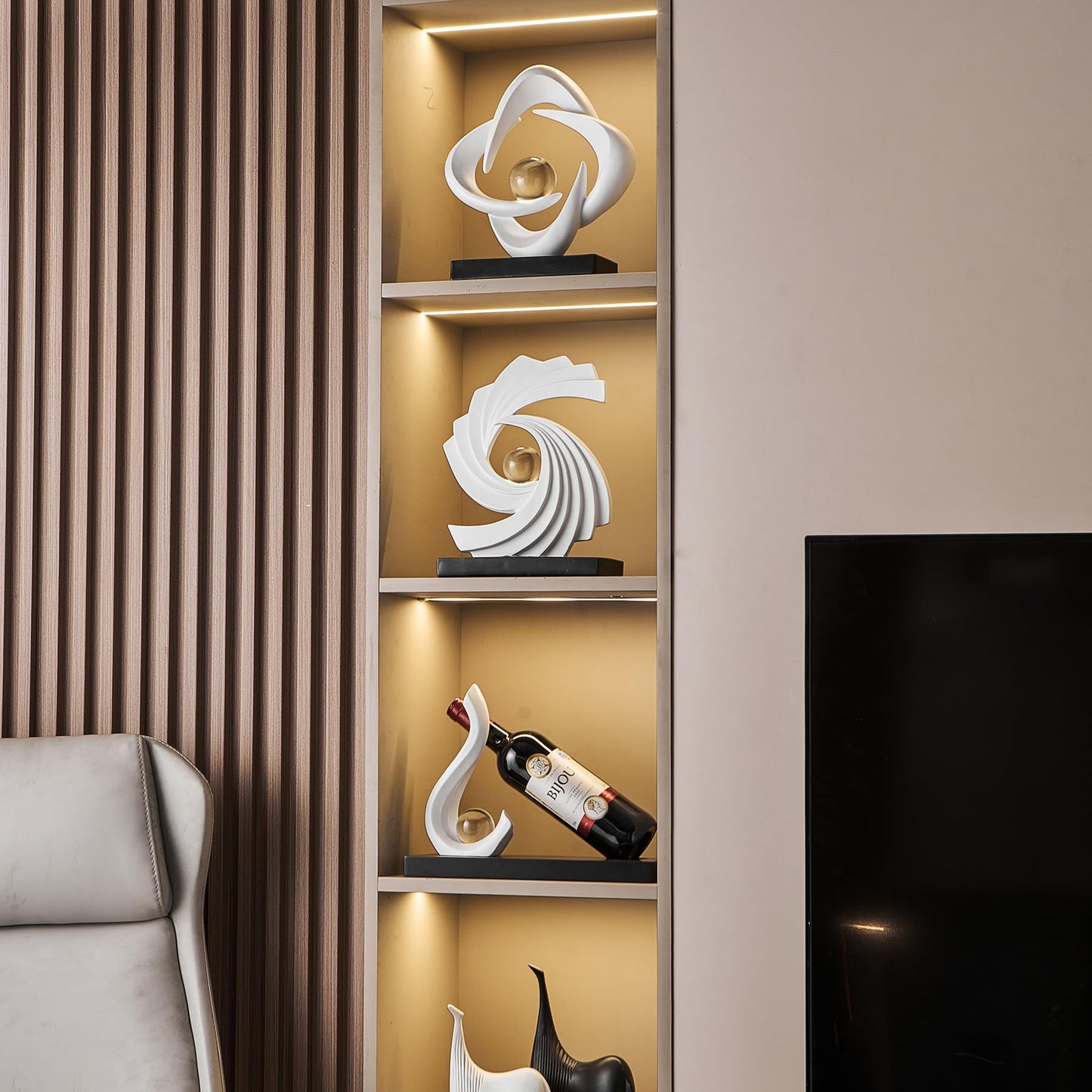 XYQXYQ Abstract Art Statue,Modern Gold Minimalist Decoration,Geometric Abstract Sculpture,Decoraciones para Sala Bedroom Office Coffee Tabletop Centerpiece Decoration Resin Collectibles (White)