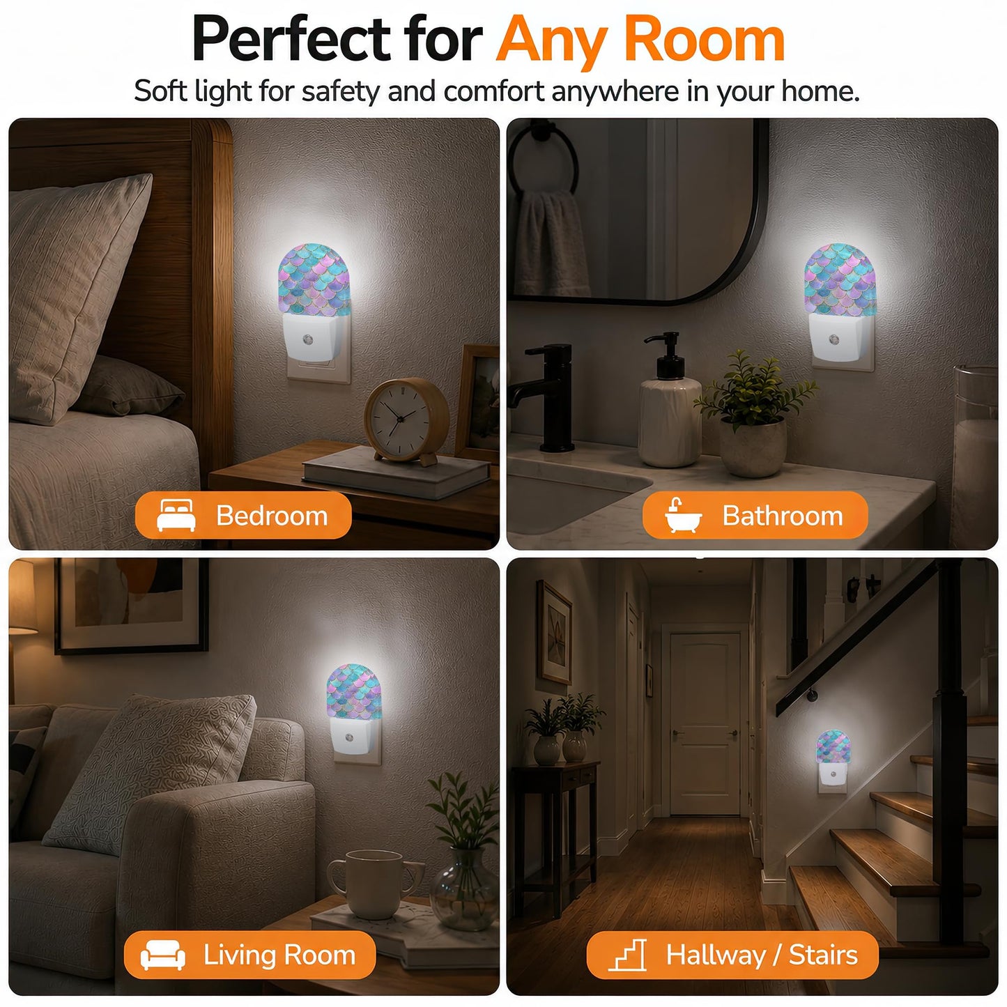 Axxitude Mermaid Fish Night Light,Pink Scales Marble Plug in NightLights with Dusk to Dawn Sensor,Wall Nightlight for Bedroom Bathroom Living Room,Soft Warm Sleep Night Lights