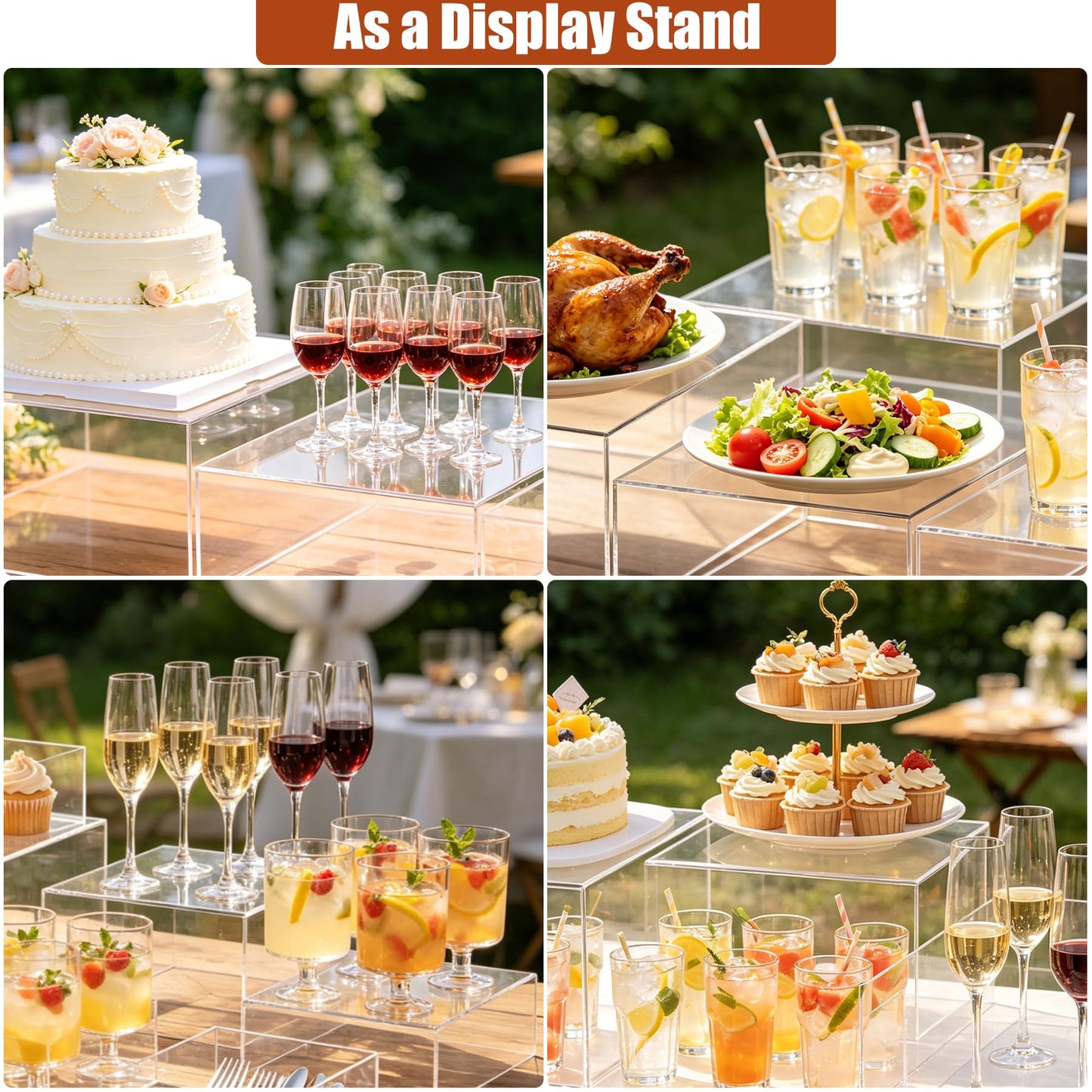 Builimeer 6Pcs Clear Acrylic Risers Display Stands (6"-11") | Food Service Display Risers