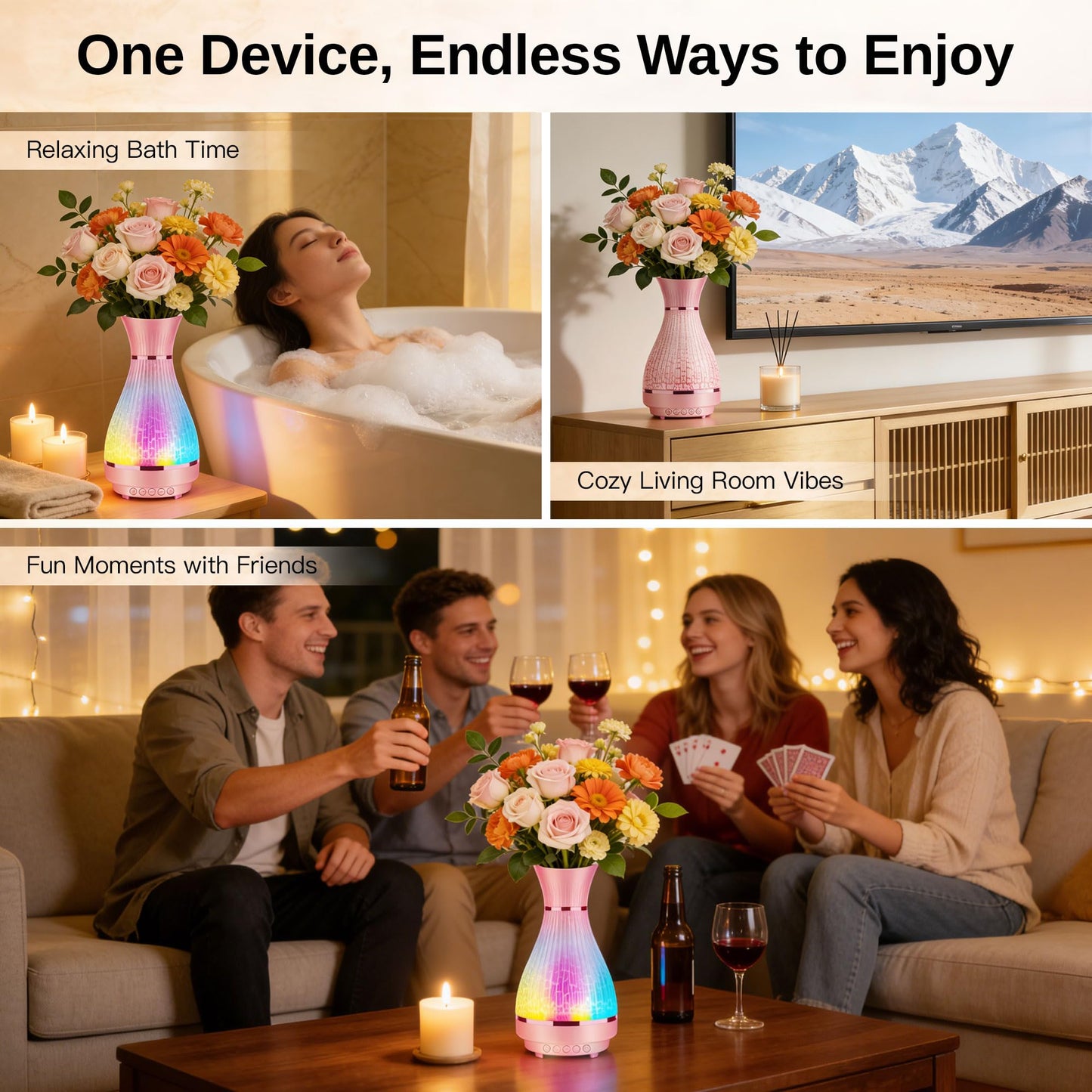 3-in-1 Vase Bluetooth Speaker With Ambient Light & White Noise, 8H Playtime, Water-Safe Flower Vase for Bedroom, Living Room Decor, Mother's Day,Birthday Gift for Women, Mom, Wife or Girlfriend