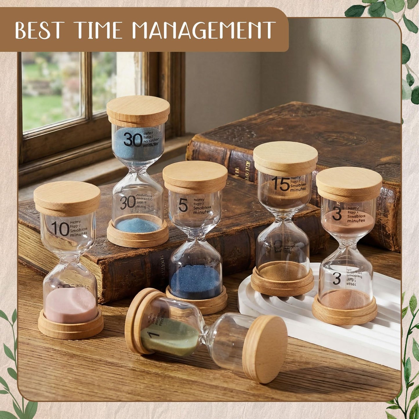Kingdder Pack of 6 Wooden Sand Timer Set Operation Christmas Earthy Colorful Hourglass Timer Sandglass 1/3/5/10/15/30 Minutes Sand Clock Gift for Back to School Classroom Office Kitchen Cooking Home
