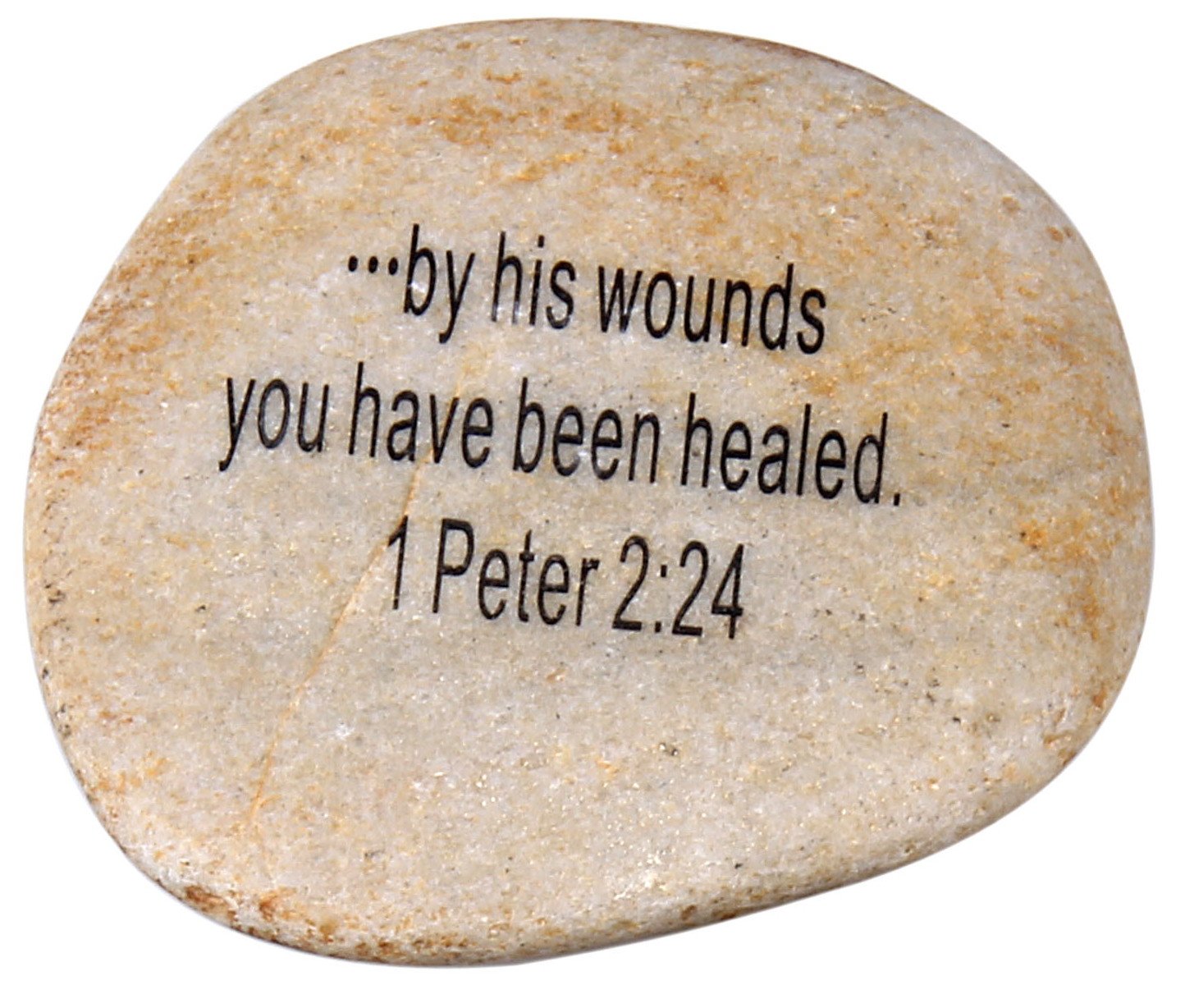 Holy Land Market Extra Large Engraved Inspirational Scripture Biblical Natural Stones Collection - Stone XIII : 1 Peter 2:24 : " ... by his Wounds You Have Been Healed.