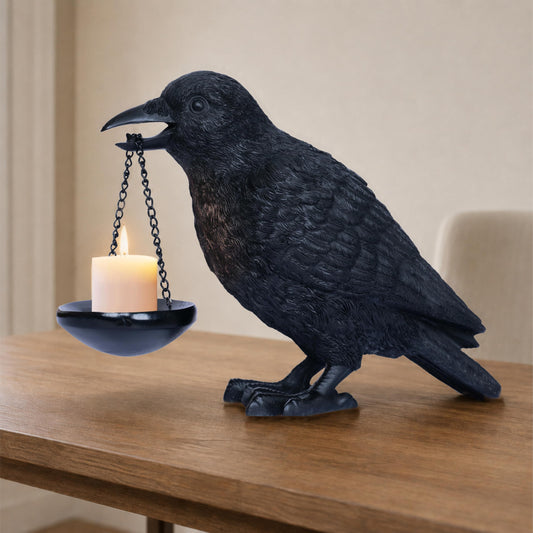 Gothic Crow Lamp with Tealight Candle Holder Raven Statue Halloween Decor Black Bird Decorations Indoor Gothic Home Decor for Living Room Tabletop Shelf Bedroom Unique Goth Witchy Gifts