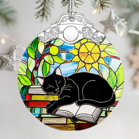 Stained Glass Ornament, Christmas Ornament, Hanging Ornaments for Home Decor & Christmas Tree Ornaments – Exquisite Holiday Decor, Xmas Gifts & Holiday Present - Black Cat